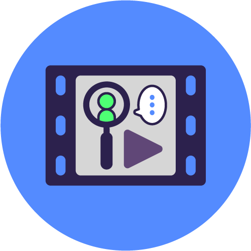 Vector illustration of a Video Testimonial in a blue circle